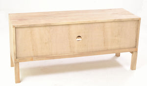 Back of a light wooden sideboard on a white background