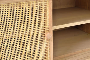 Wooden cabinet with rattan door panel