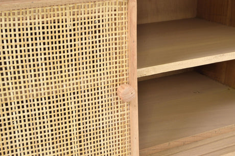 Wooden cabinet with rattan door panel