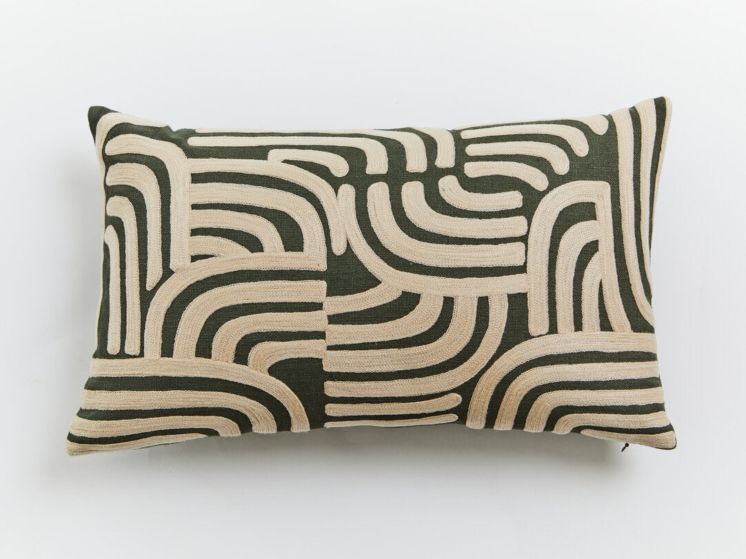 Nuvia Elora Natural And Green Rectangular Cushion