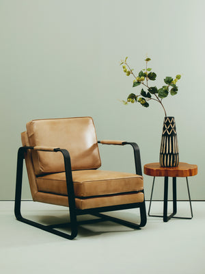Forge Tan Leather Armchair With Black Iron Frame