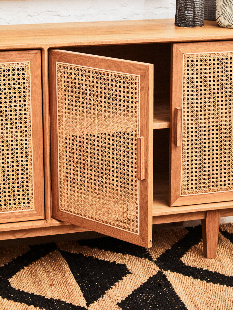 Arden Rattan & Oak 4 Door Wooden Sideboard