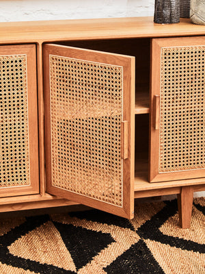 Arden Rattan & Oak 4 Door Wooden Sideboard