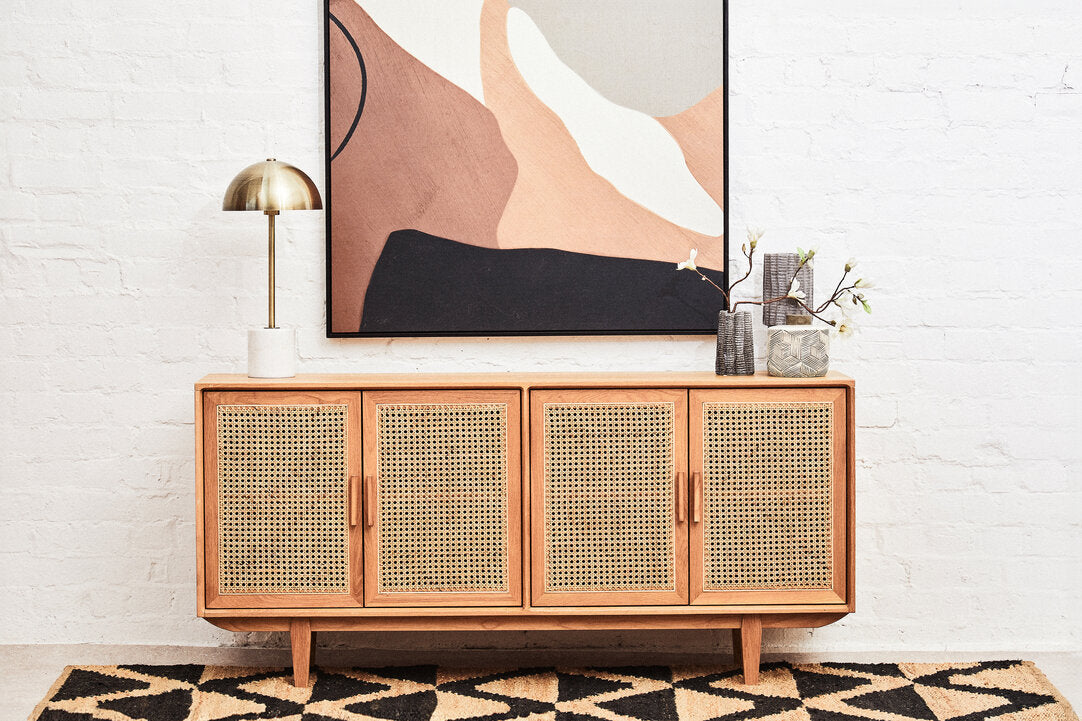 Arden Rattan & Oak 4 Door Wooden Sideboard