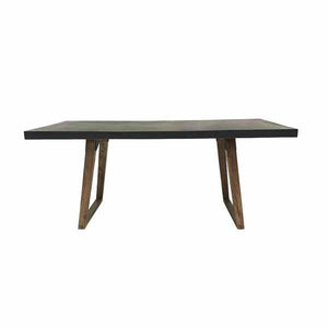 Rectangular concrete table with a dark top and light brown legs on a white background