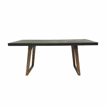 Rectangular concrete table with a dark top and light brown legs on a white background
