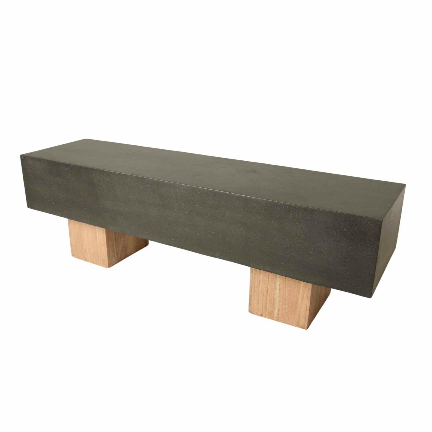 Bench with concrete top and wooden legs on a white background