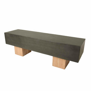 Bench with concrete top and wooden legs on a white background