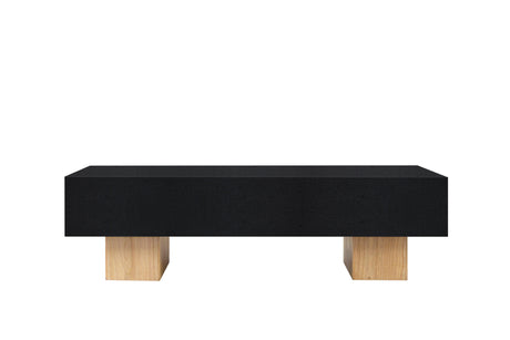 Black concrete bench with wooden legs on a white background