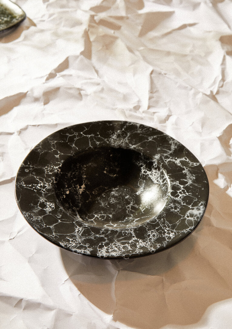 Vara Black Marble Effect Pasta Bowl