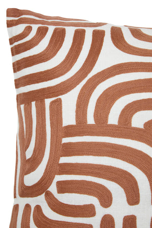 Square Elora Natural And Terracotta Cushion shown at an angle