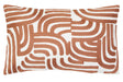 Rectangular Elora Natural And Terracotta Cushion with terracotta embroidered arcs, on a white background