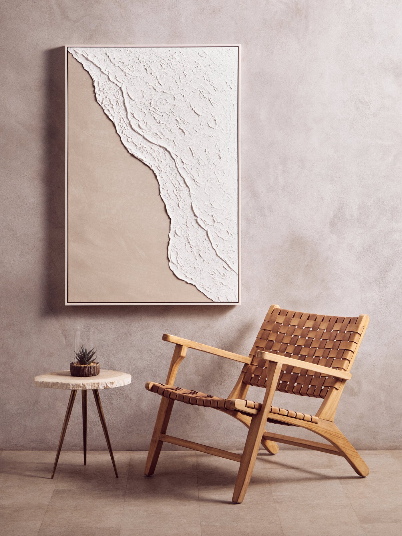 Linea Natural & White Textured Plaster Canvas Wall Art