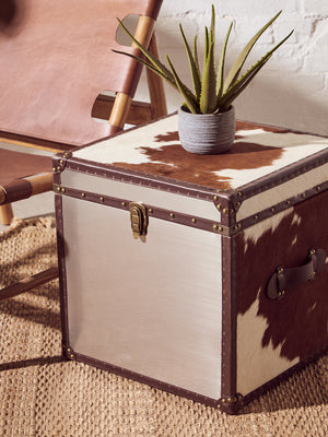 Westbury House Brown And White Cowhide Storage Trunk Set