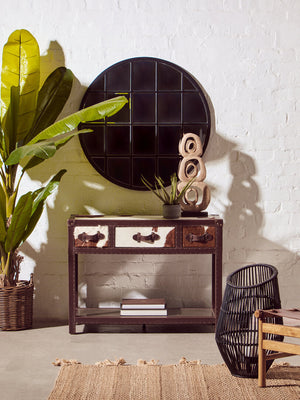 Westbury House Brown And White Cowhide Console Table