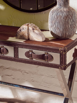 Westbury House Cowhide And Stainless Steel Console Table