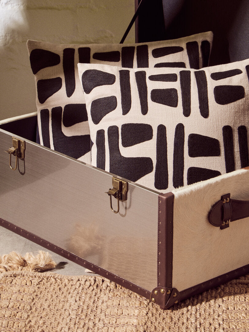Nuvia Elora Natural And Black Embroidered Cushion
