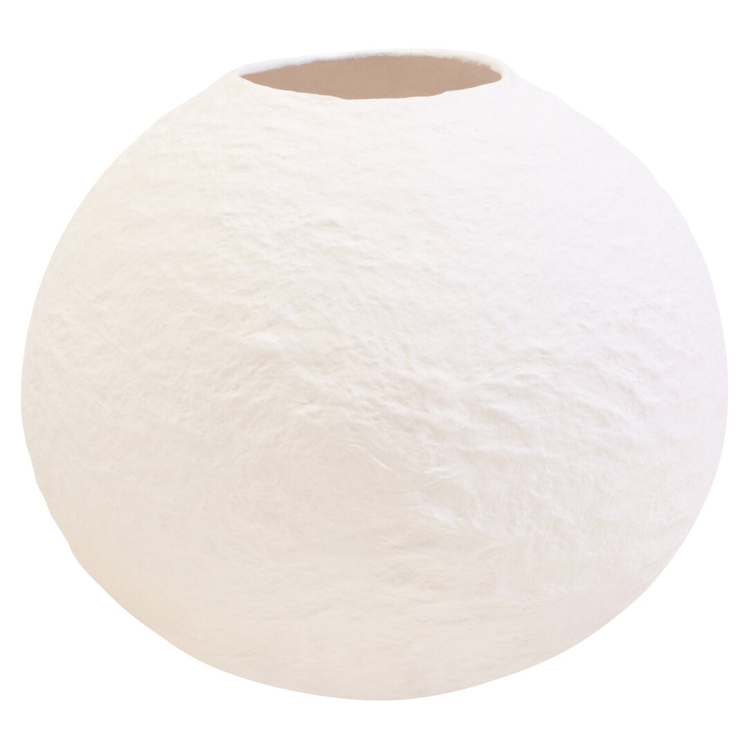 Avara Cotton Mache Small Round White Vase