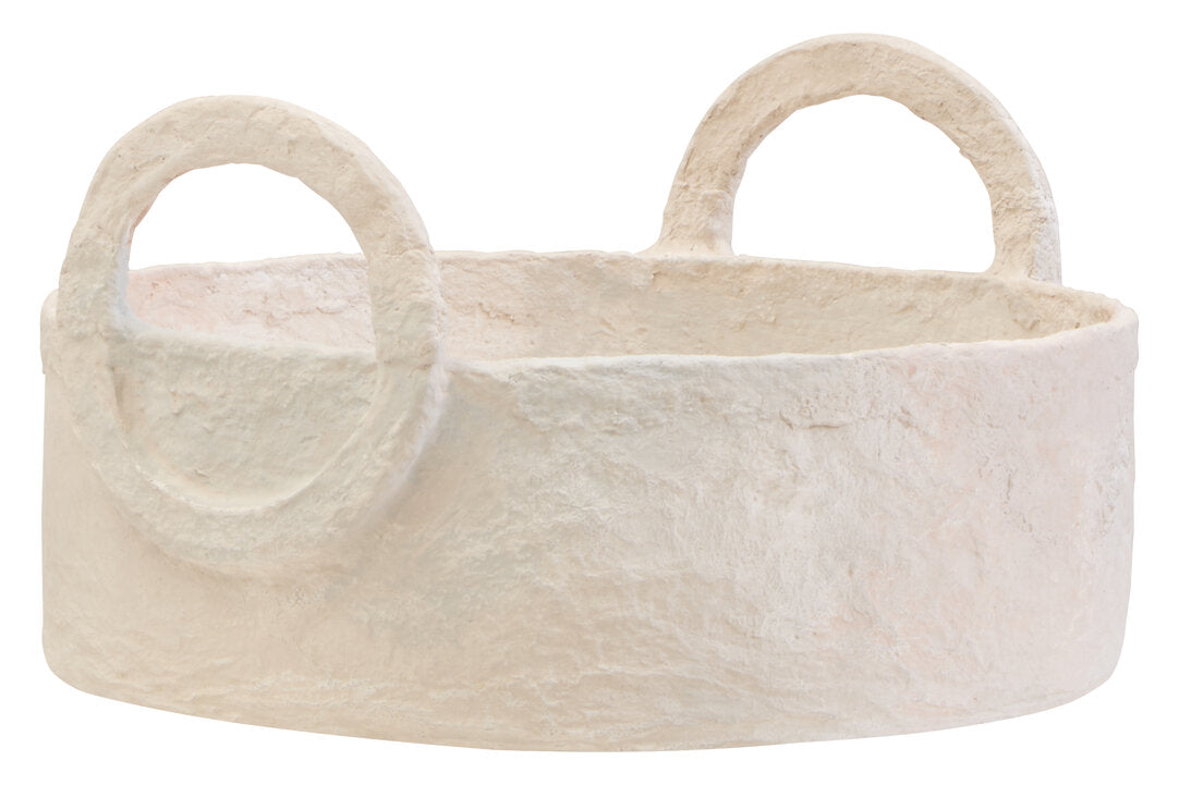 Avara Cotton Mache Round Tray With Decorative Handles