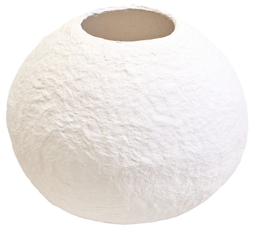 Avara Cotton Mache Large Round White Vase