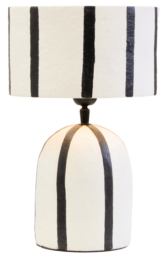 Luma Black And White Stripe Papier Mache Table Lamp