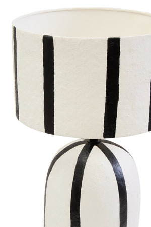 Luma Black And White Stripe Papier Mache Table Lamp