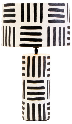 Luma Black And White Papier Mache Table Lamp with Geometric Lines