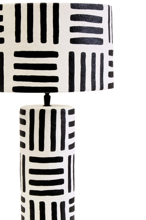 Luma Black And White Papier Mache Table Lamp with Geometric Lines