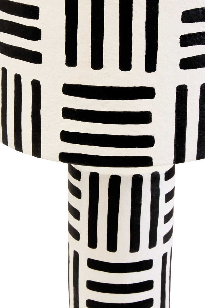 Luma Black And White Papier Mache Table Lamp with Geometric Lines