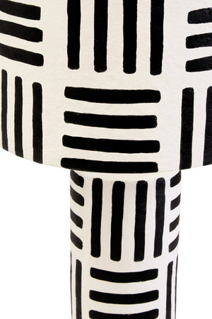 Luma Black And White Papier Mache Table Lamp with Geometric Lines