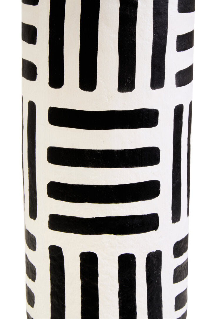 Luma Black And White Papier Mache Table Lamp with Geometric Lines