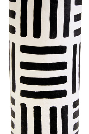 Luma Black And White Papier Mache Table Lamp with Geometric Lines