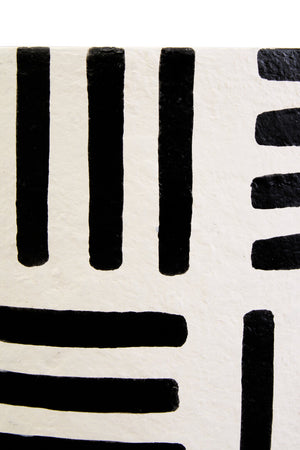 Luma Black And White Papier Mache Table Lamp with Geometric Lines