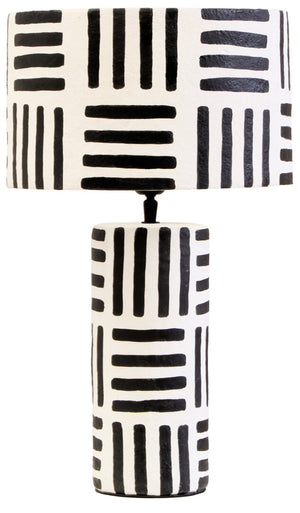 Luma Black And White Papier Mache Table Lamp with Geometric Lines