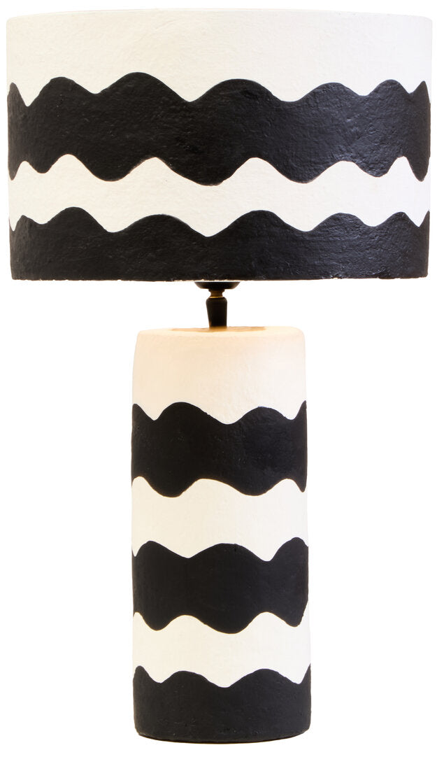 Luma Black And White Curved Stripe Papier Mache Table Lamp