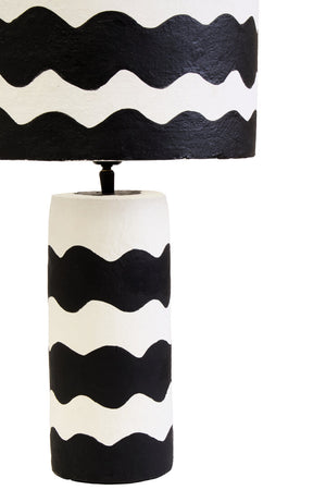 Luma Black And White Curved Stripe Papier Mache Table Lamp