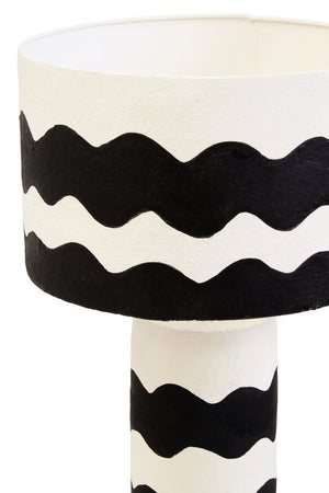 Luma Black And White Curved Stripe Papier Mache Table Lamp