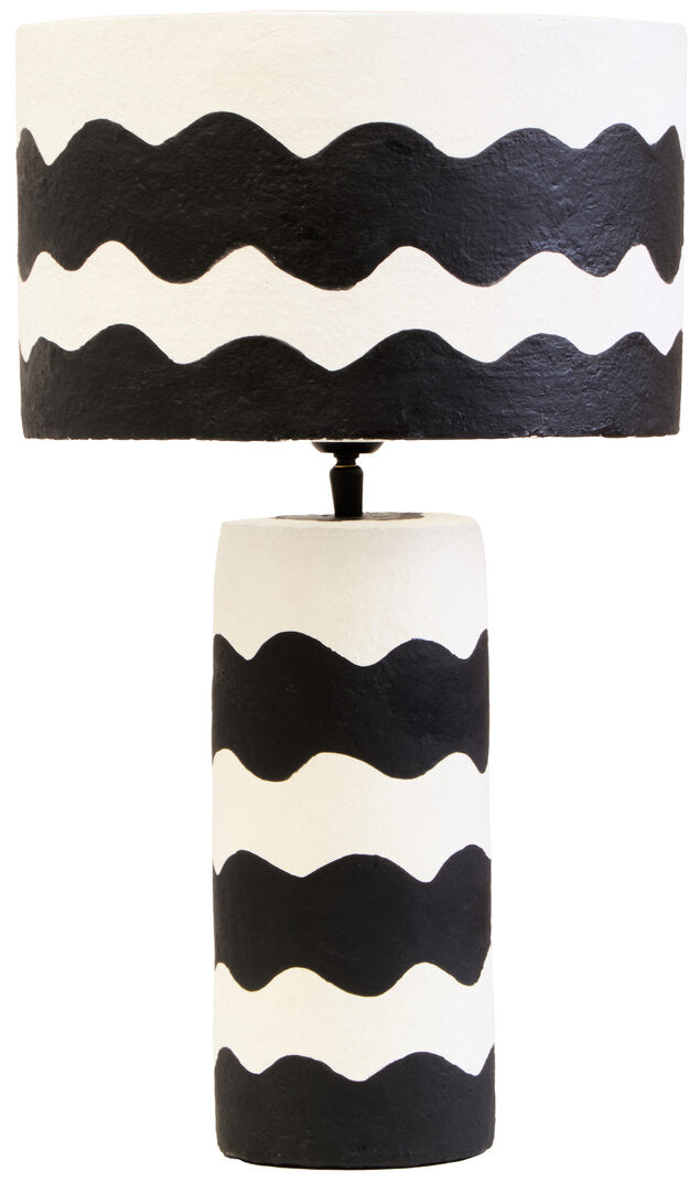 Luma Black And White Curved Stripe Papier Mache Table Lamp