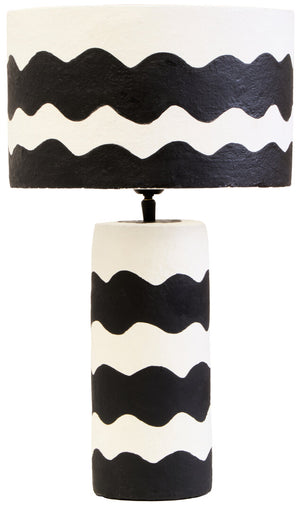 Luma Black And White Curved Stripe Papier Mache Table Lamp