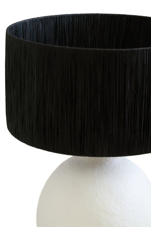 Luma White Papier Mache Table Lamp With Black Raffia Shade