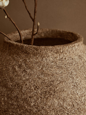 Avara Cotton Mache And Coco Shell Round Vase