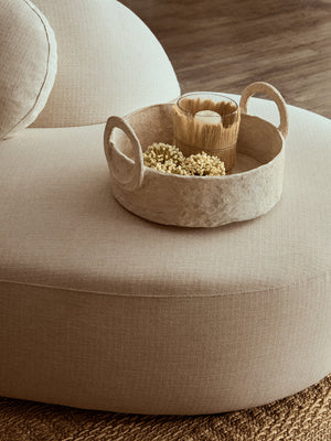 Avara Cotton Mache Round Tray With Decorative Handles