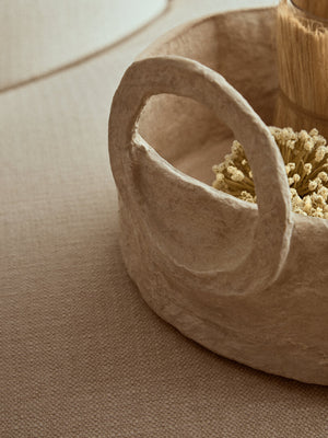 Avara Cotton Mache Round Tray With Decorative Handles