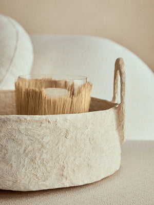 Avara Cotton Mache Round Tray With Decorative Handles