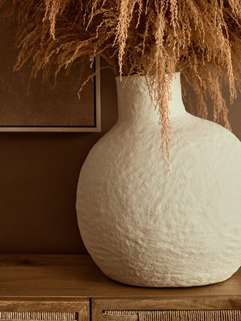 Avara Large Cream Cotton Mache Vase