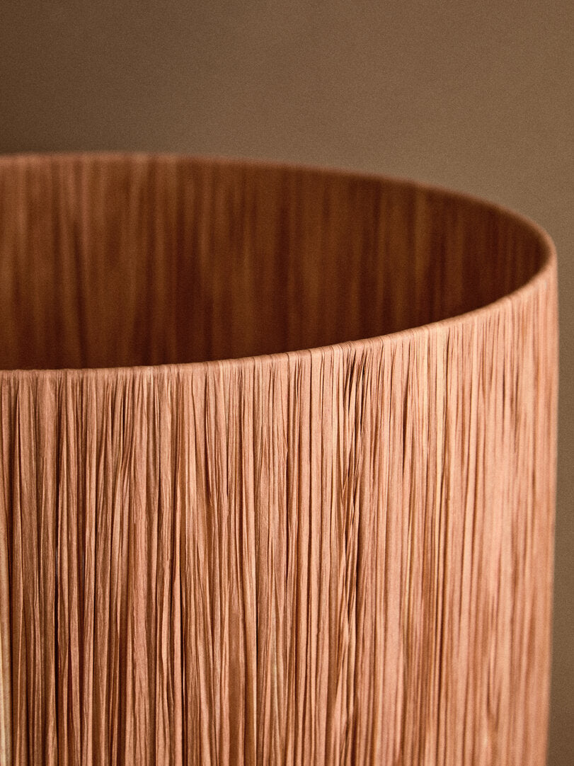 Luma Natural Papier Mache Table Lamp With Rust Raffia Shade