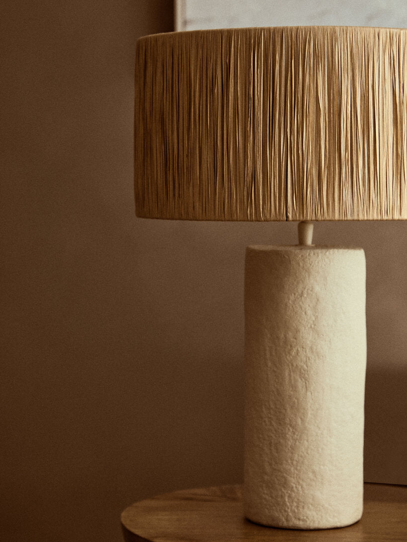 Luma Natural Papier Mache Table Lamp With Natural Raffia Shade