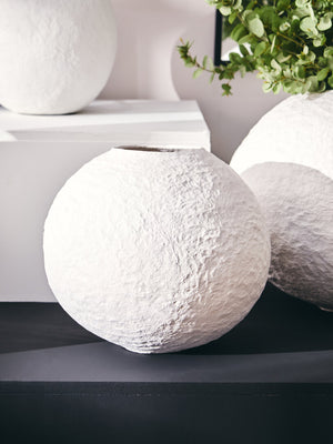 Avara Cotton Mache Small Round White Vase
