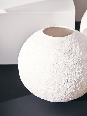 Avara Cotton Mache Small Round White Vase