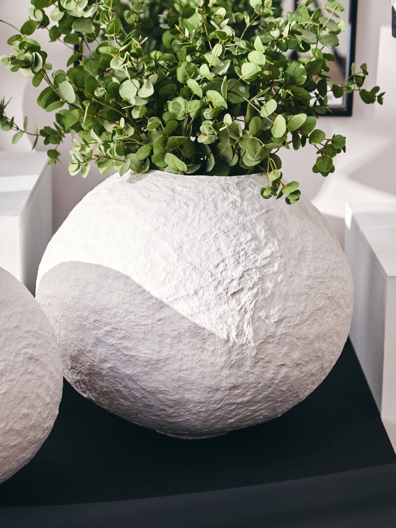 Avara Cotton Mache Large Round White Vase